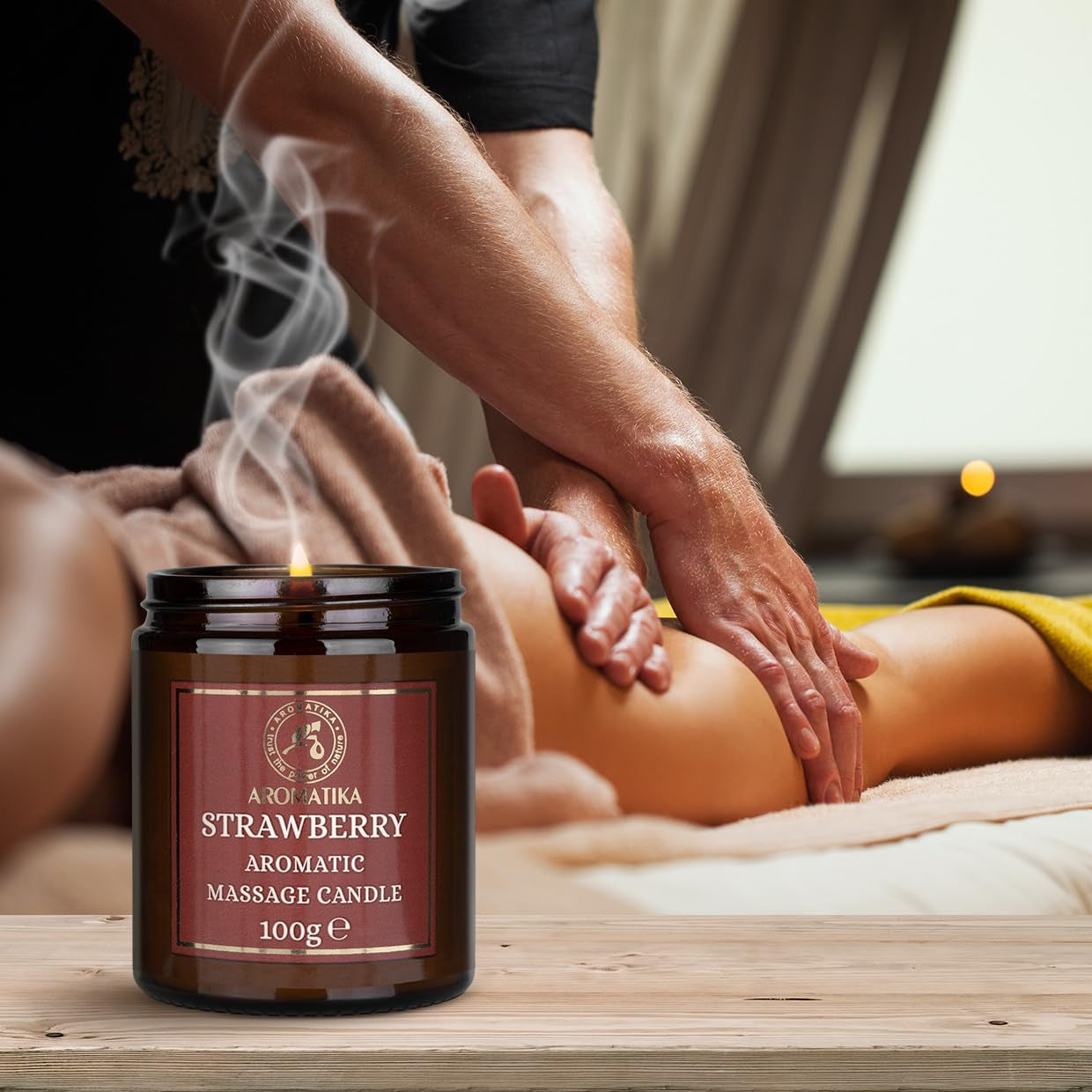 Bougie De Massage Fraise 100G - Cire De Soja, Huiles De Noix De Coco Et D'Amande, Oléorésine De Vanille - Relaxante, Calmante - Beauté, Aromathérapie