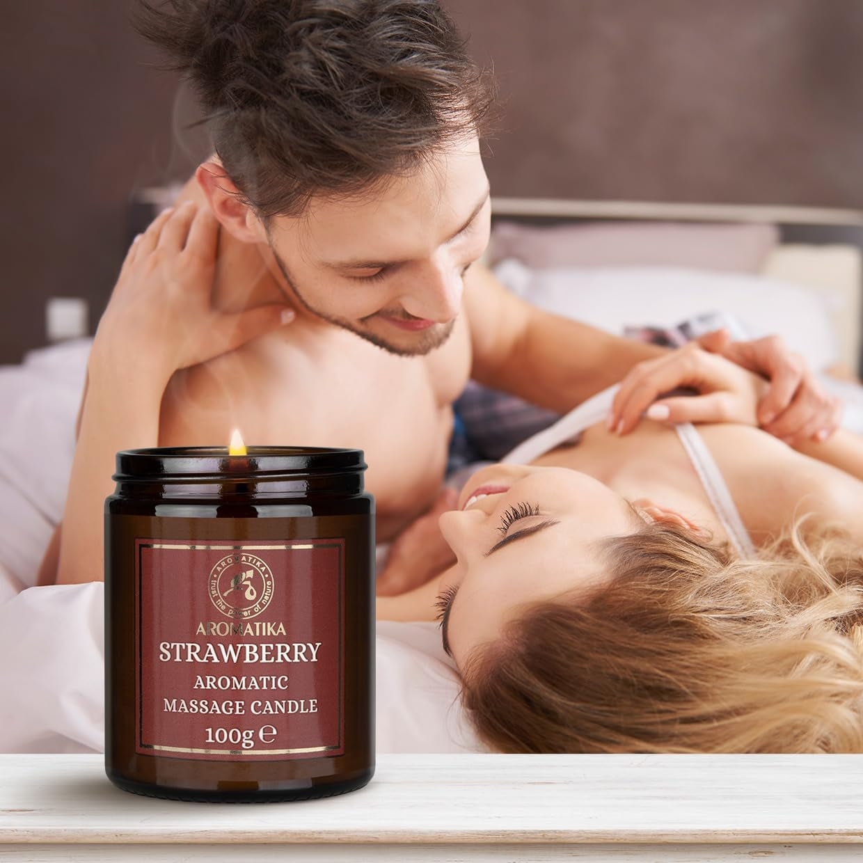 Bougie De Massage Fraise 100G - Cire De Soja, Huiles De Noix De Coco Et D'Amande, Oléorésine De Vanille - Relaxante, Calmante - Beauté, Aromathérapie