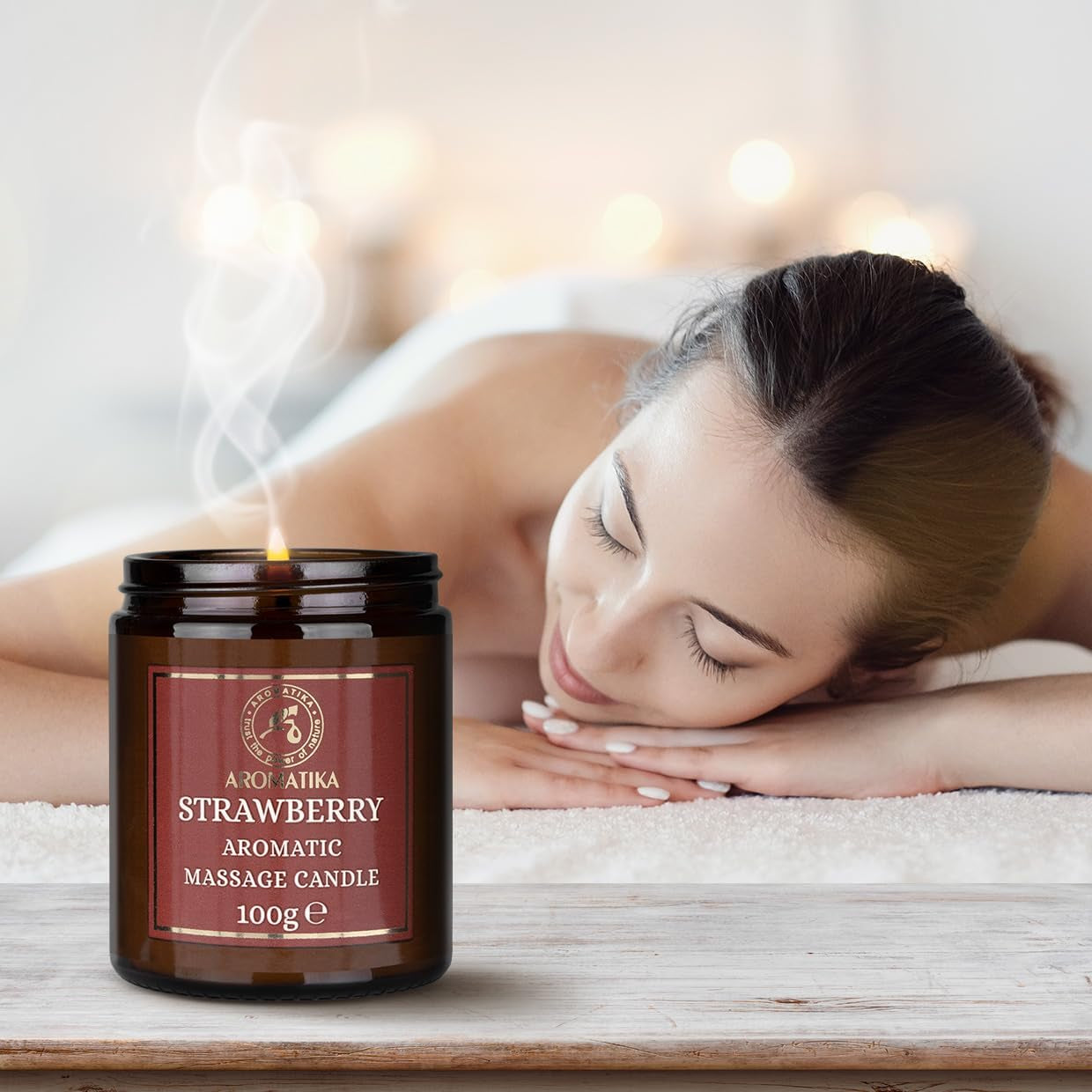 Bougie De Massage Fraise 100G - Cire De Soja, Huiles De Noix De Coco Et D'Amande, Oléorésine De Vanille - Relaxante, Calmante - Beauté, Aromathérapie