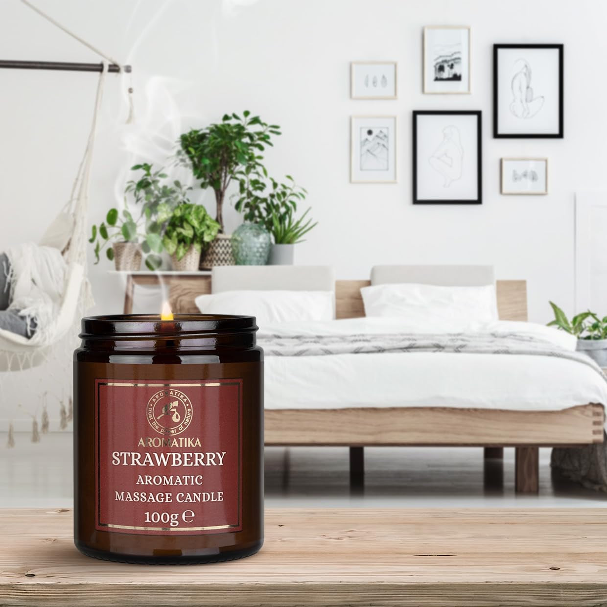 Bougie De Massage Fraise 100G - Cire De Soja, Huiles De Noix De Coco Et D'Amande, Oléorésine De Vanille - Relaxante, Calmante - Beauté, Aromathérapie