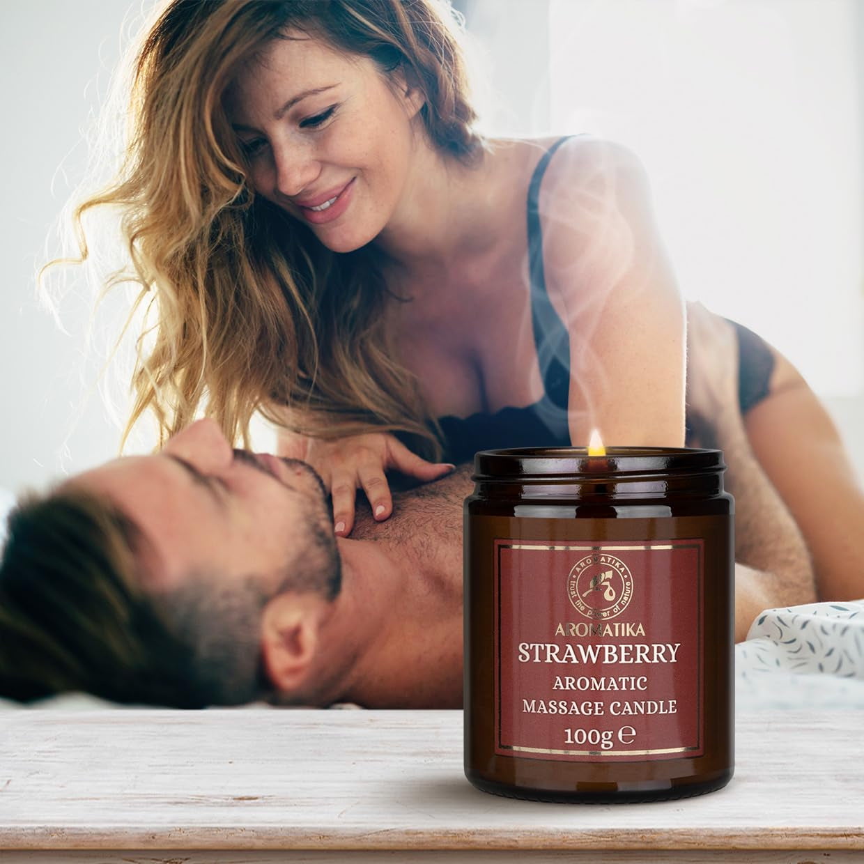 Bougie De Massage Fraise 100G - Cire De Soja, Huiles De Noix De Coco Et D'Amande, Oléorésine De Vanille - Relaxante, Calmante - Beauté, Aromathérapie
